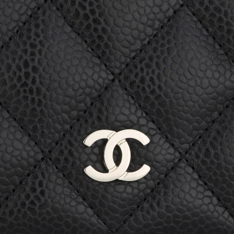 Chanel Black Caviar Leather Long Flap Yen Wallet with Silver Hardware