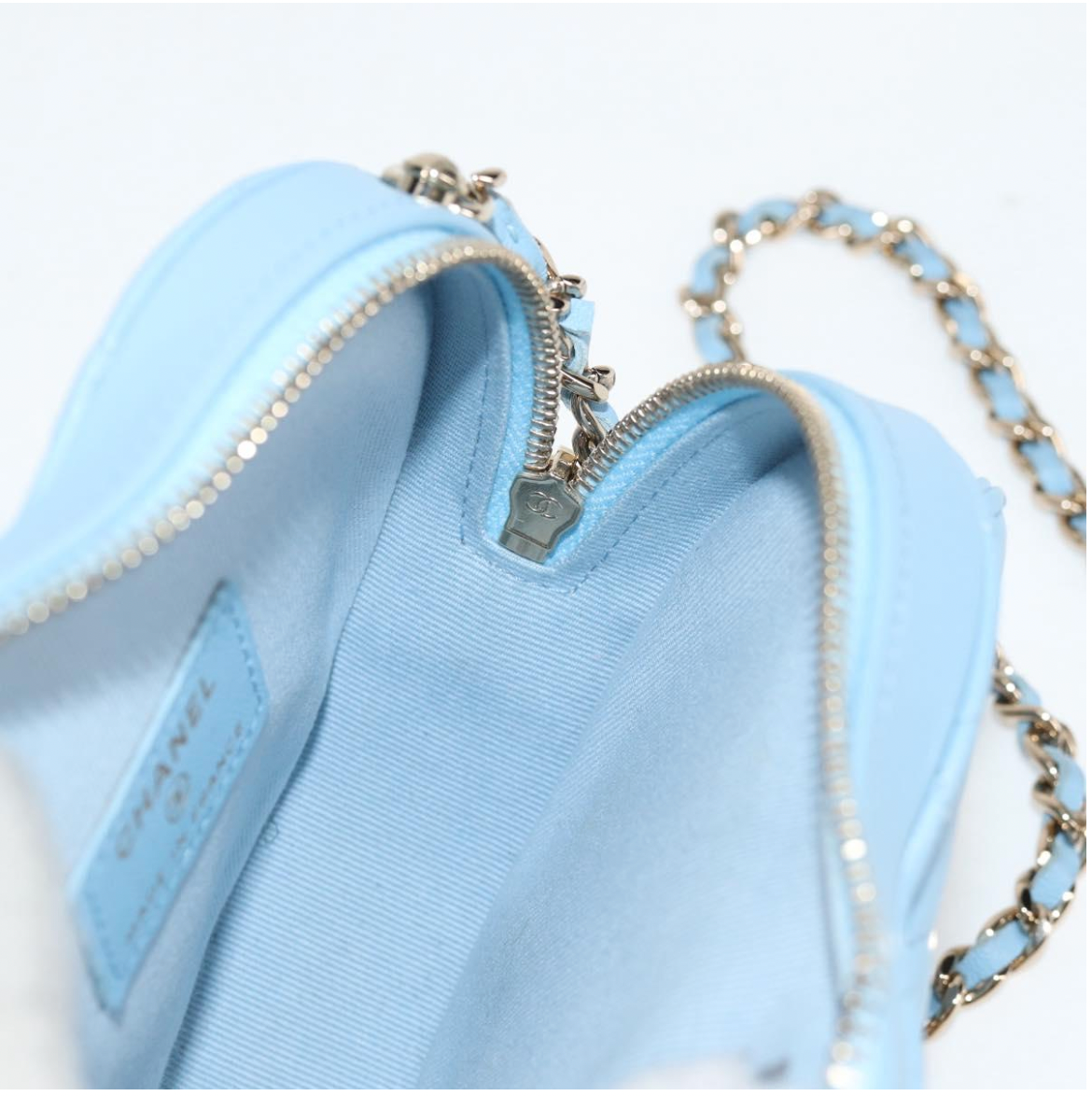 Chanel Pale Blue Quilted Leather Heart Crossbody Bag