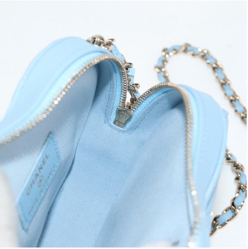 Chanel Pale Blue Quilted Leather Heart Crossbody Bag