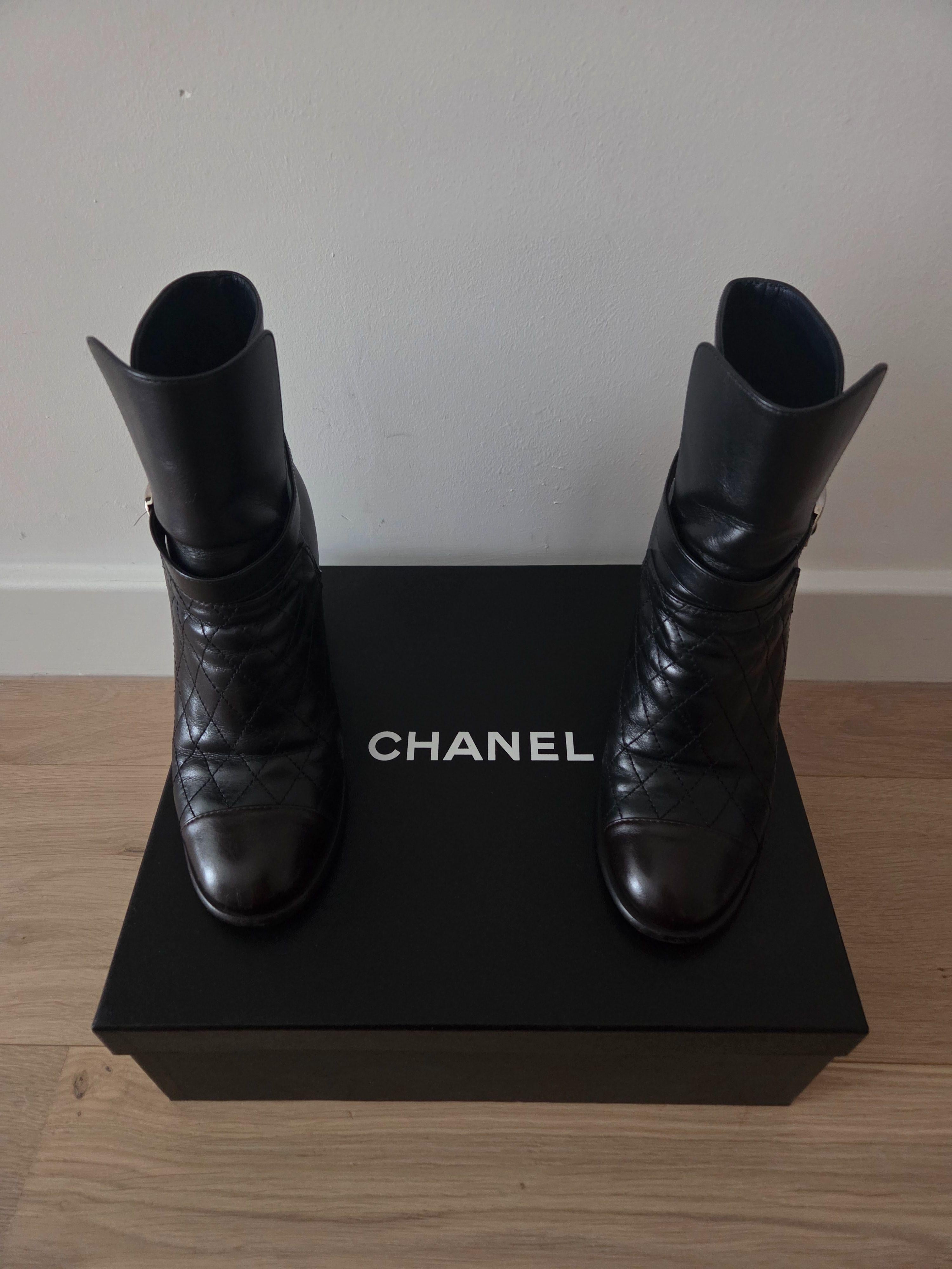 Chanel Black Leather Ankle Boots