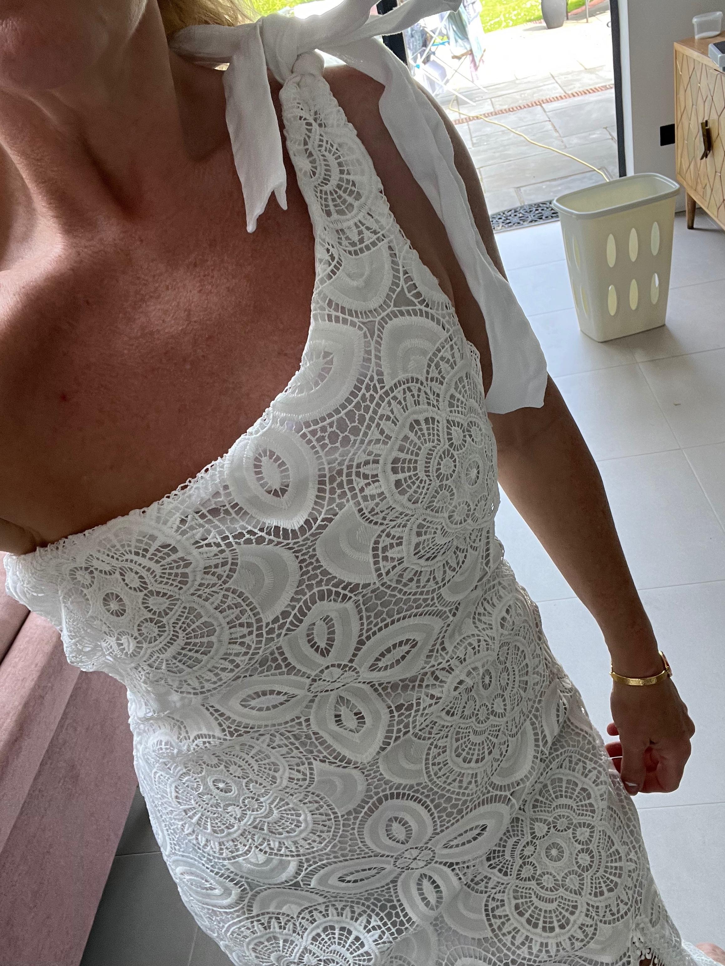 Waimari White Mangler One Shoulder Lace Midi Dress
