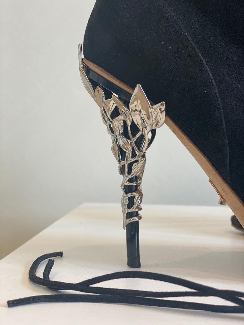 Ralph & Russo Black Suede Lace-Up Eden Heel Booties