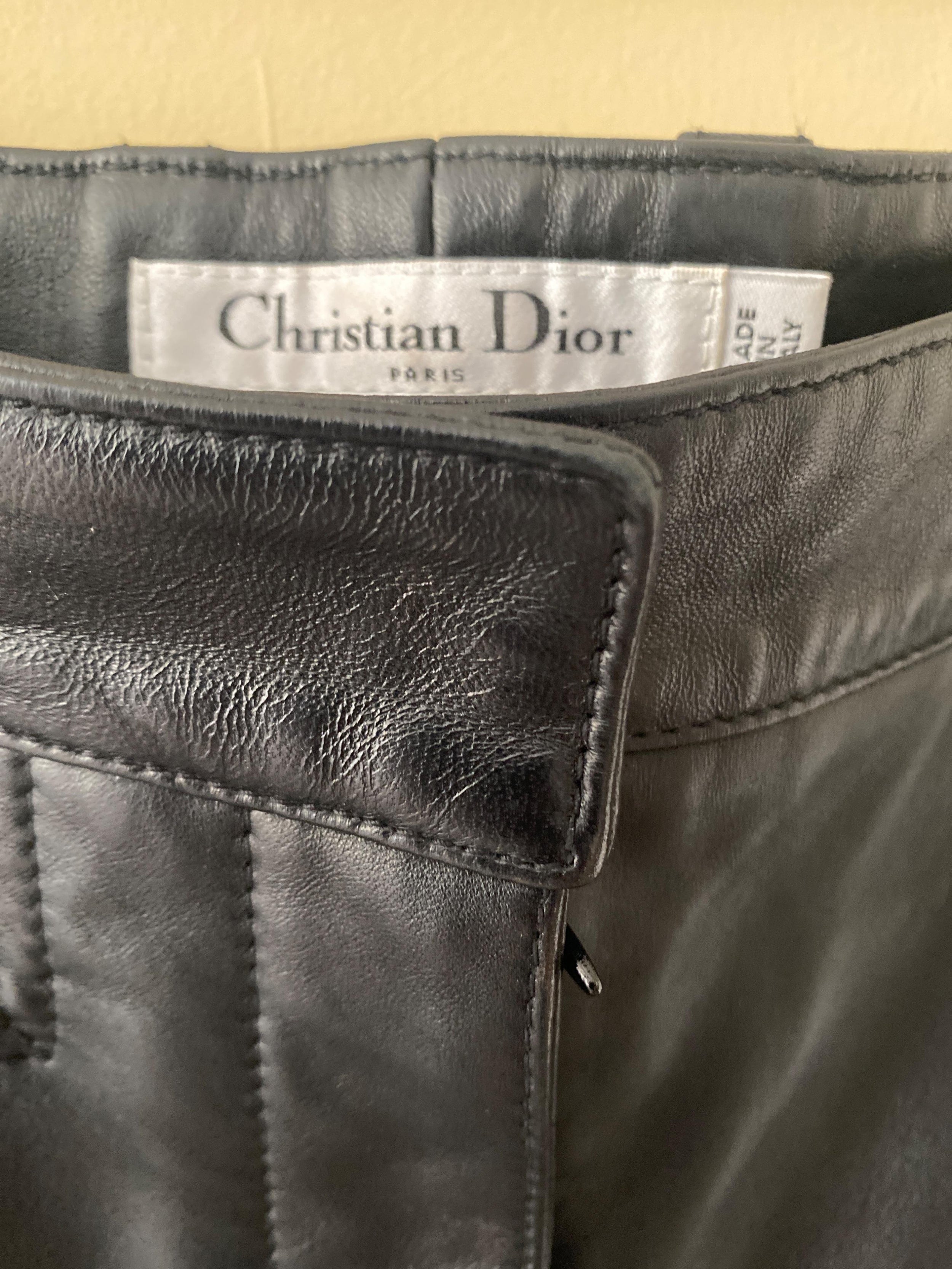 Dior Black Leather Straight Leg Biker Trousers