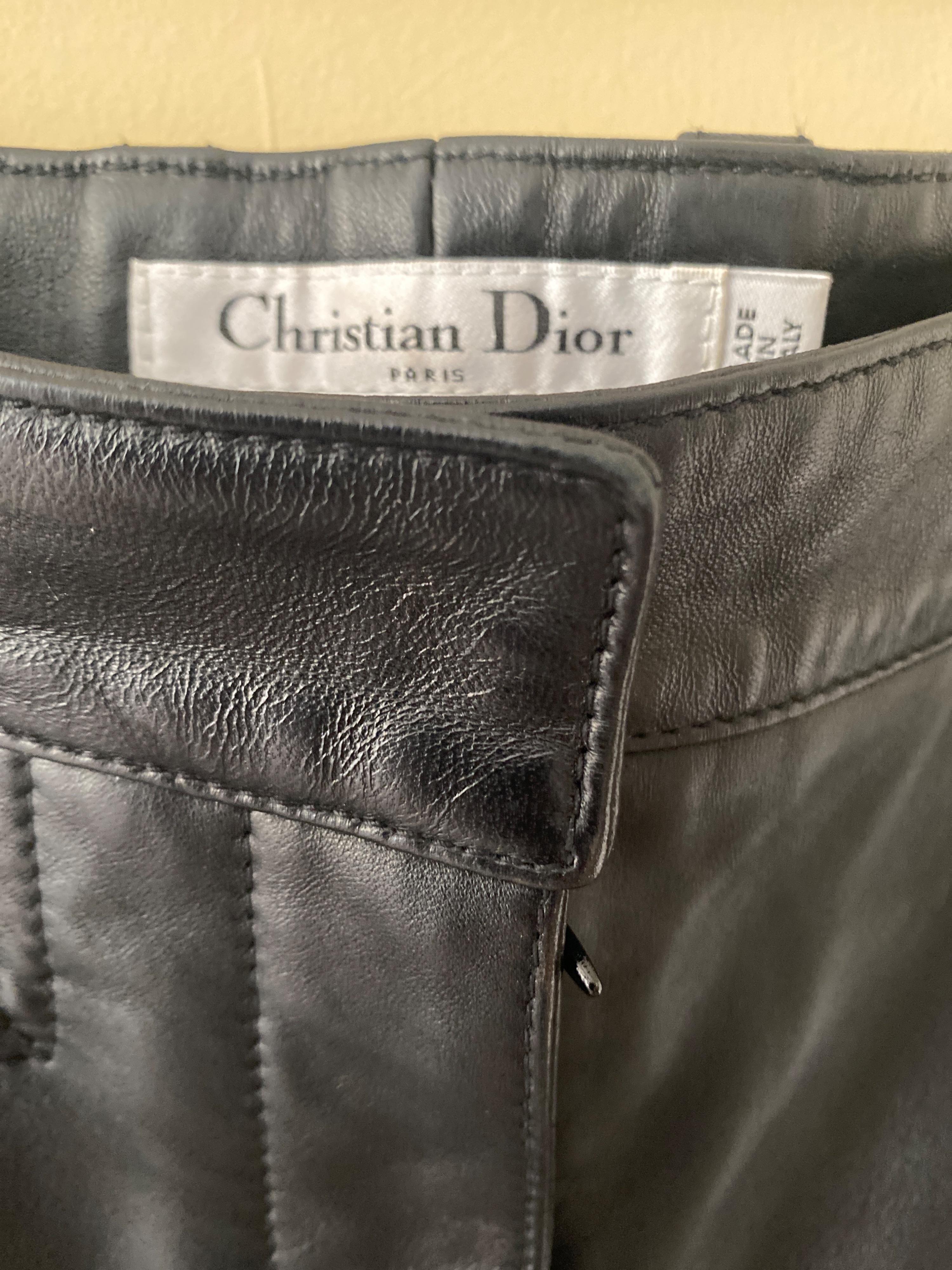 Dior Black Leather Straight Leg Biker Trousers