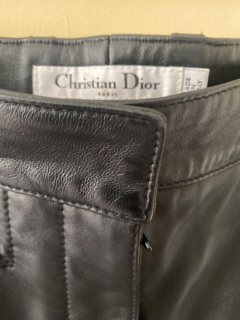 Dior Black Leather Straight Leg Biker Trousers
