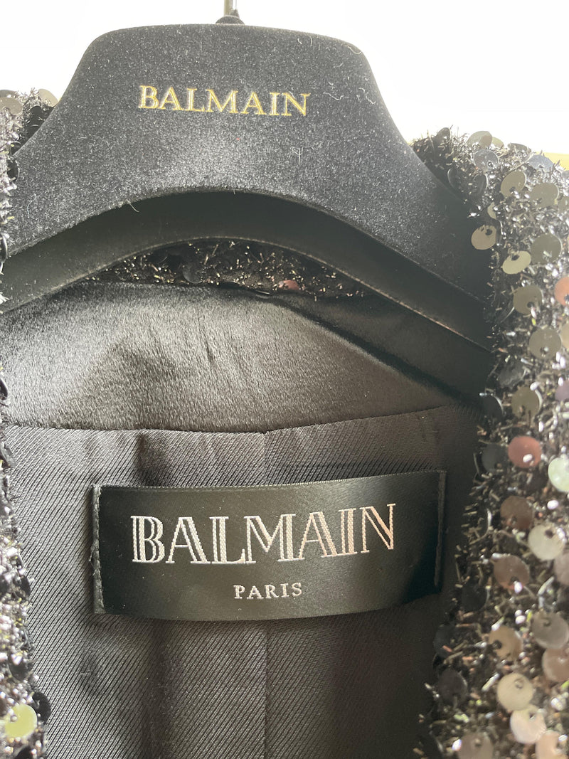 Balmain Black Sequin Double Breasted Blazer