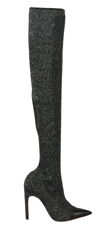 Black 115 Lurex & Leather Thigh Boots