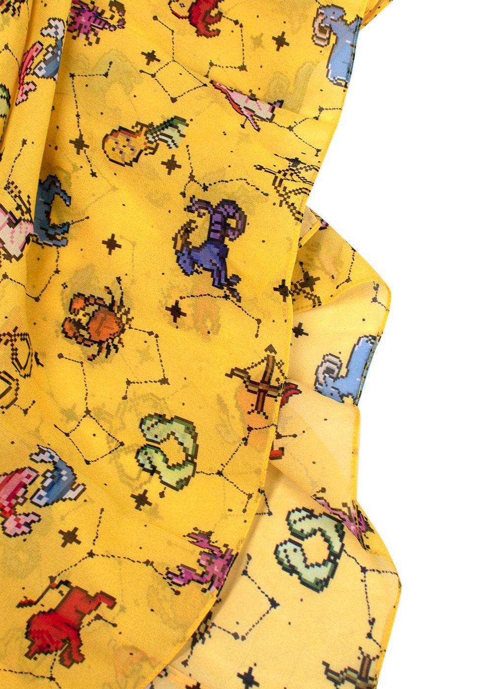 Dior Yellow Pixel Zodiac Pattern Silk Midi Dress
