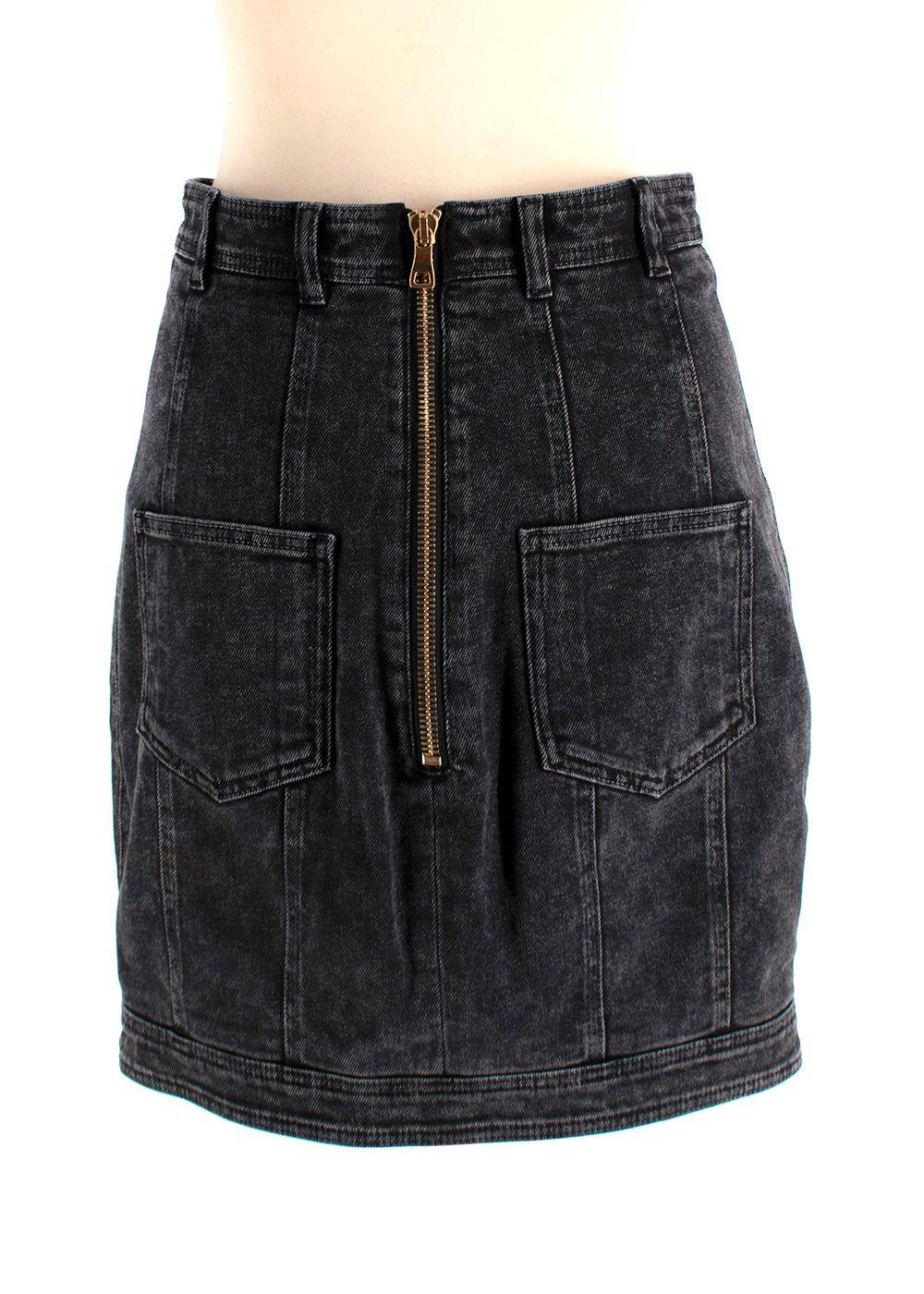 Balmain Black Denim Skirt with Gold Button Detail