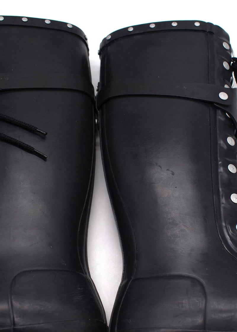 Hunter Black Lace Up Embellished Festival Wellington Boots