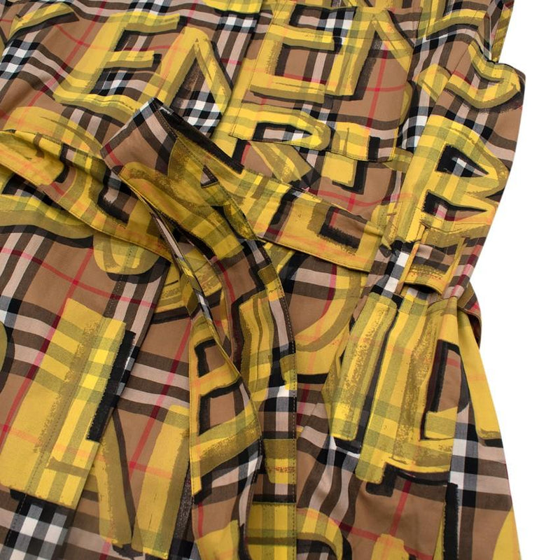 Burberry Yellow Sleeveless Graffiti Print Check Cotton Shirt