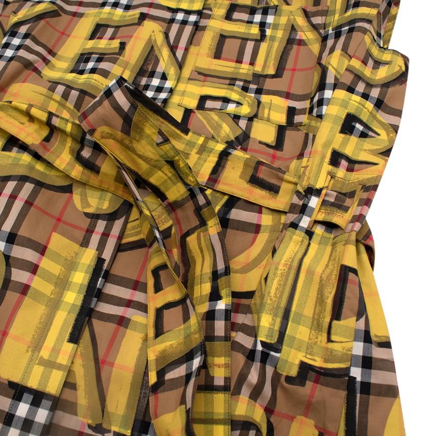 Burberry Yellow Sleeveless Graffiti Print Check Cotton Shirt