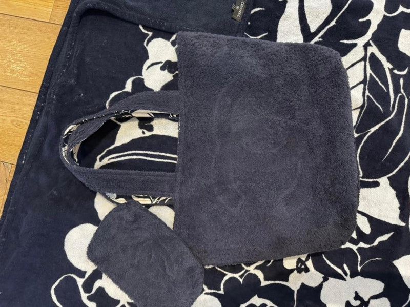 Navy/White Camlia Print Terry Bag, Towel And Pouch