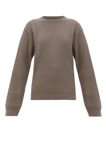 Rick Owens Brown Drop-Stitched Ribbed-Cotton Sweater