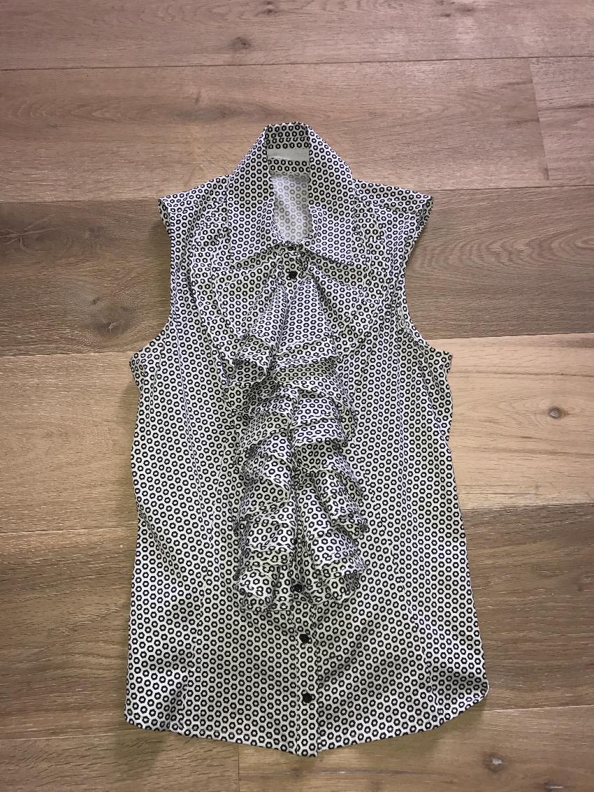 Anne Fontaine Geometric Monochrome Frill Sleeveless Blouse
