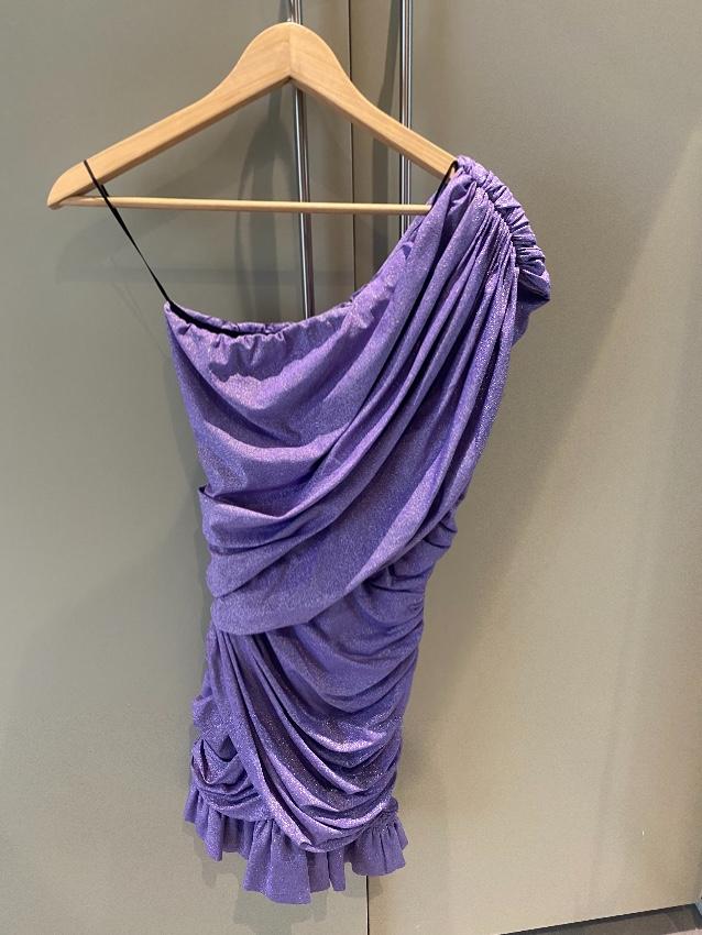 Redemption Lilac One-shoulder ruched metallic stretch-jersey dress