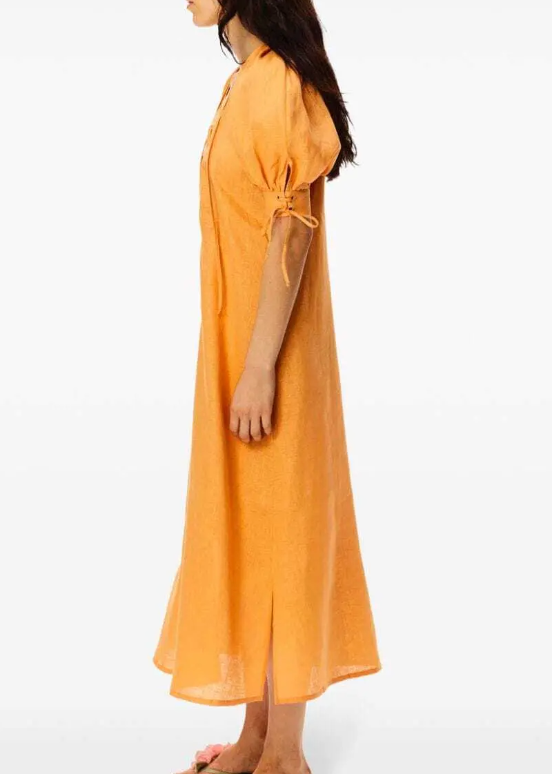 Sleeper Garden Linen Puff-Sleeve Dress