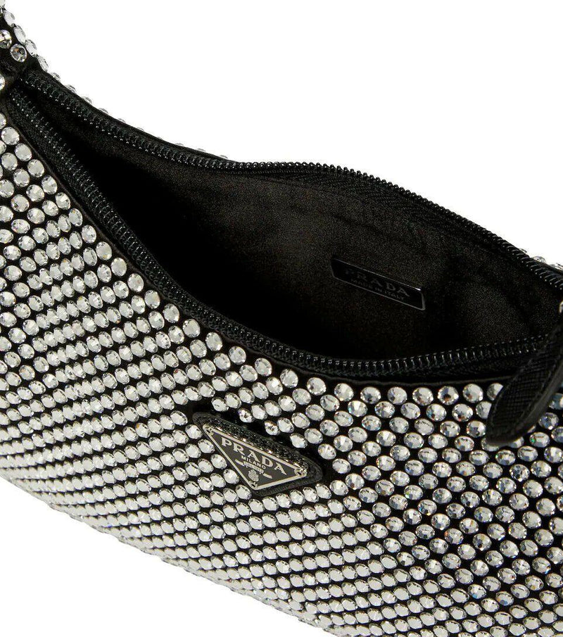 Black Satin Crystal Embellished Re-Edition 2000 Mini Bag