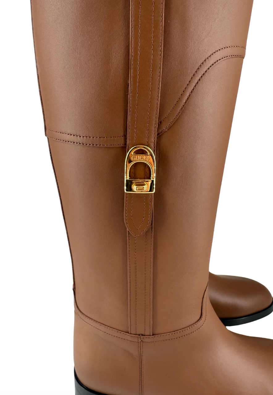 Gucci Tan Brown Leather Knee High Boots