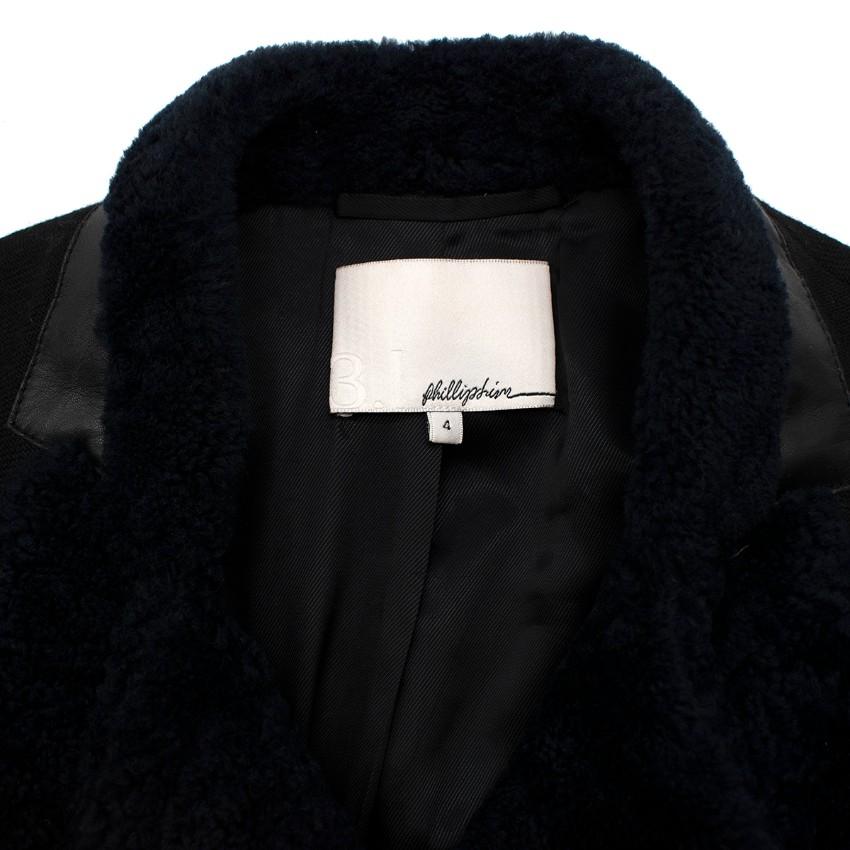 3.1 Phillip Lim Black & Midnight Blue Shearling Wool Jacket