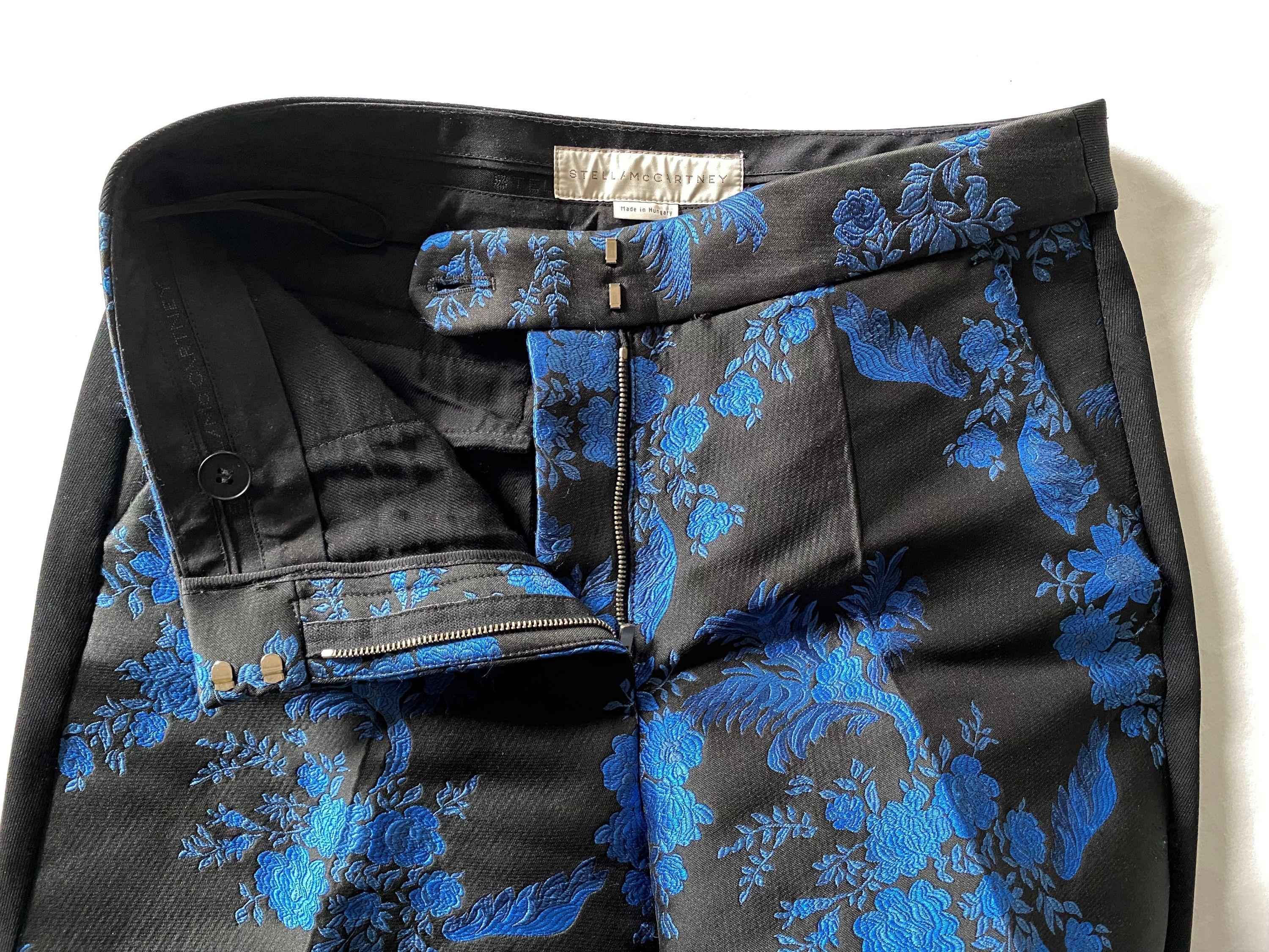 blue & black floral brocade trousers