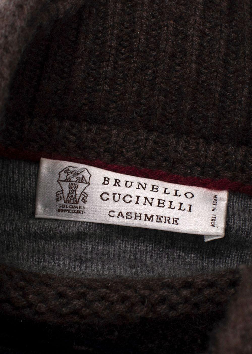 Brunello Cucinelli Brown Cashmere Intarsia Knit Cardigan