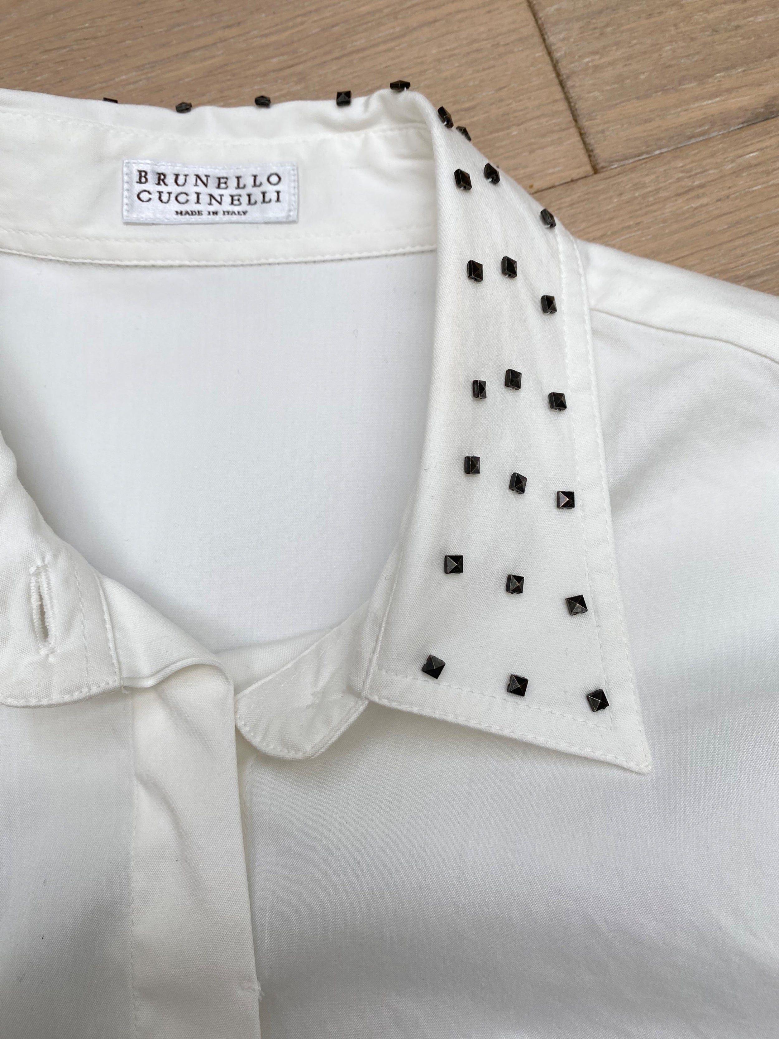 Studded Collar White Cotton Shirt