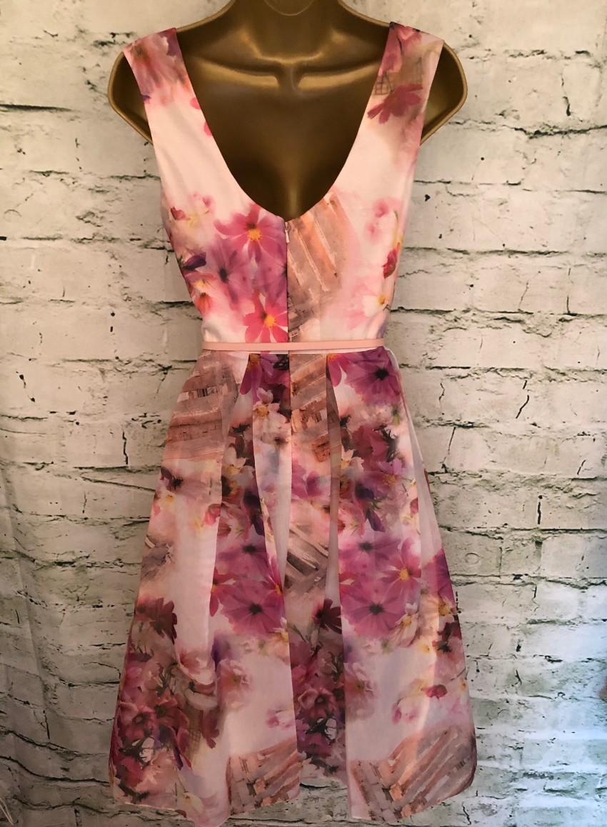 Mikael Aghal Organza Floral Print Dress