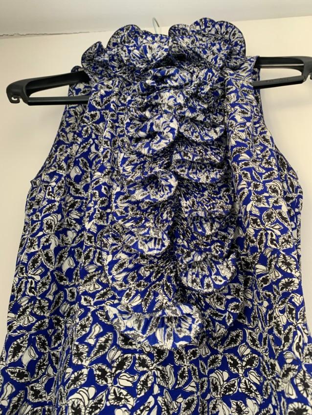 Marni Blue & White Print Ruffled Dress