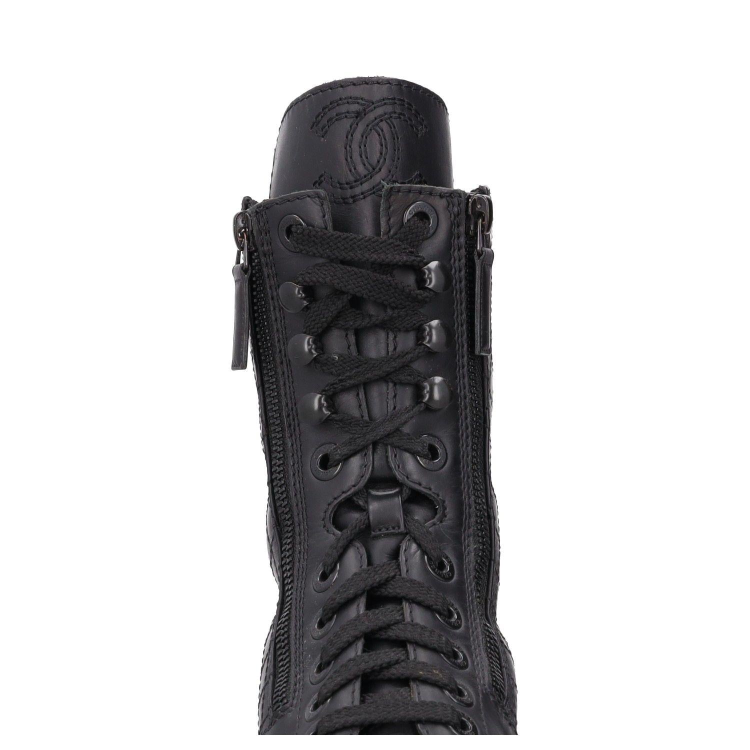 Chanel Interlocking CC Logo Leather Combat Boots