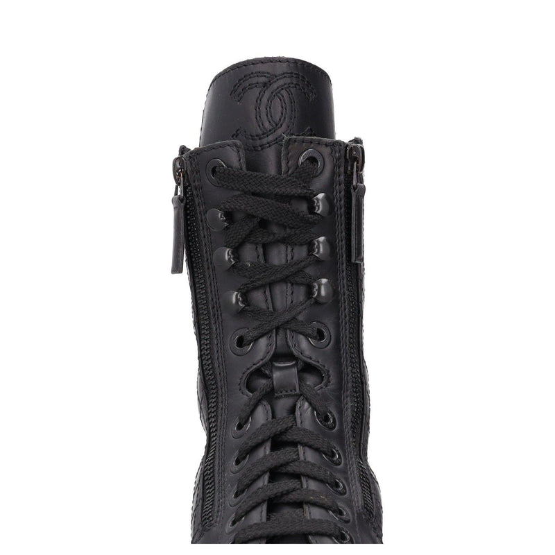 Chanel Interlocking CC Logo Leather Combat Boots