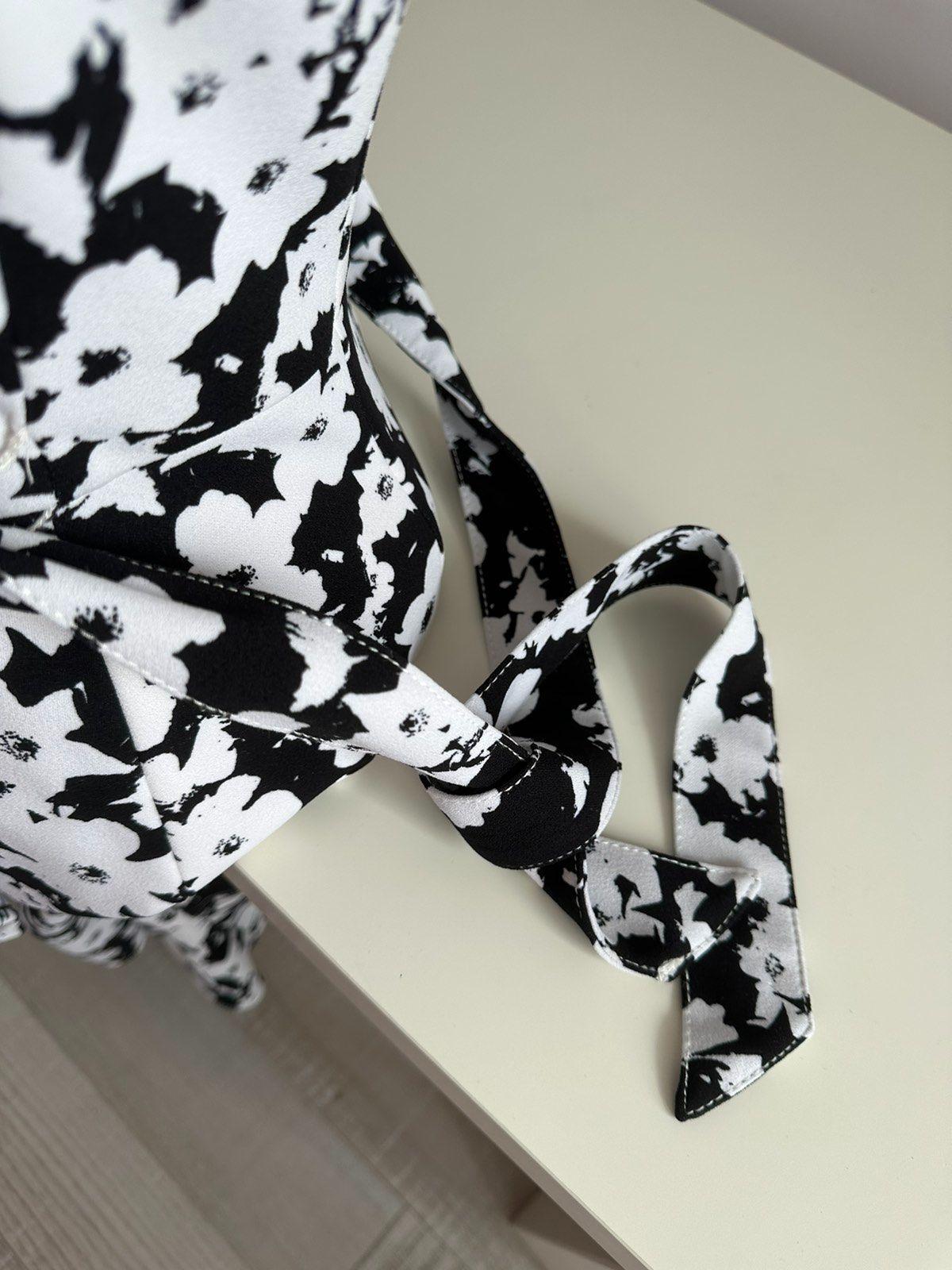 Floral Printed Black & White Sleeveless Dress