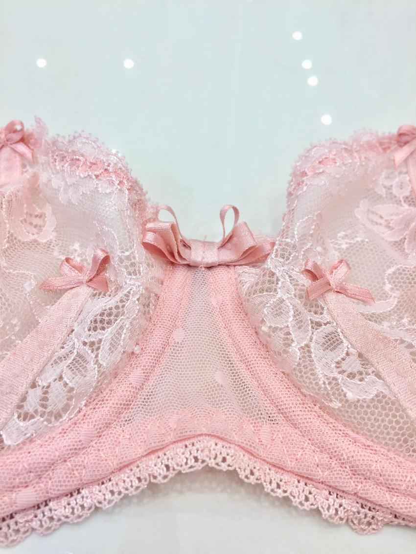 Aubade Paris Sugar Pink Leavers Lace Half Cup Bra & Tanga Set
