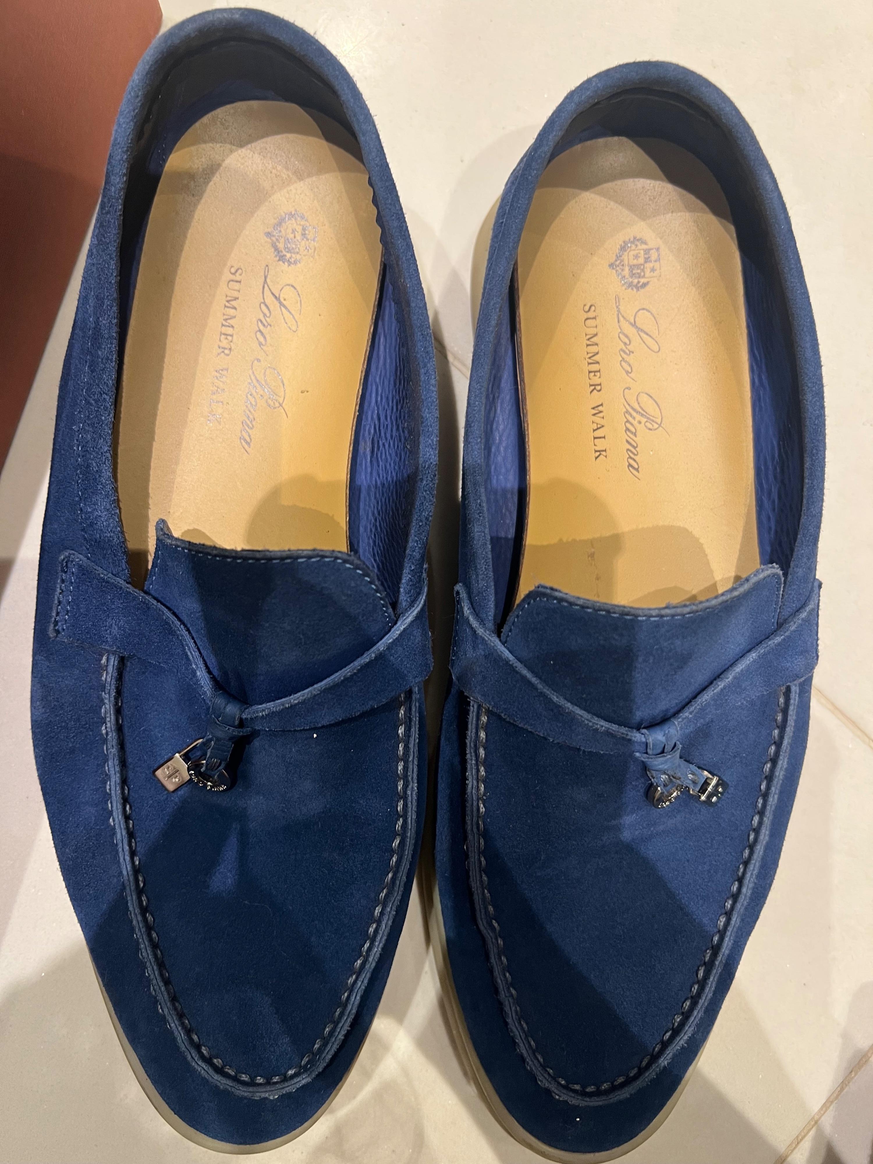 Loro Piana Blue Suede Summer Charms Walk Loafers
