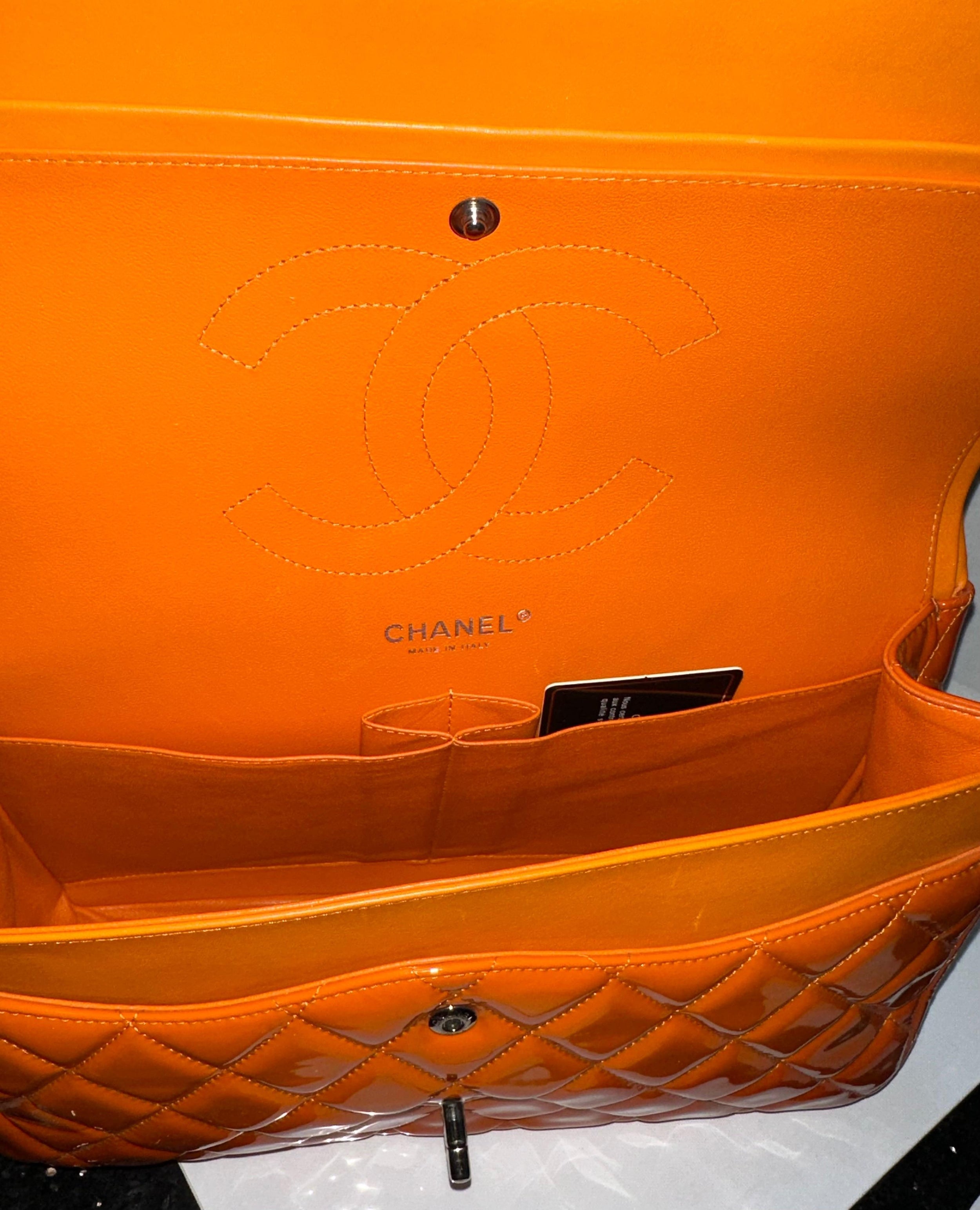 Chanel Orange Patent Classic Flap