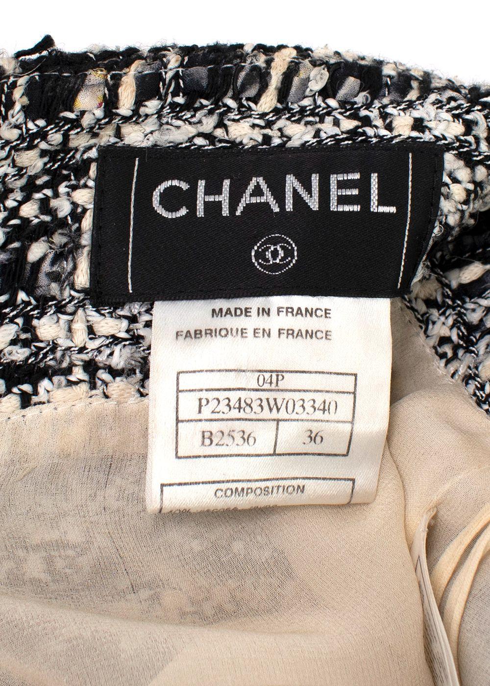 Chanel Black and White Tweed Mini Skirt with Fringe Hem