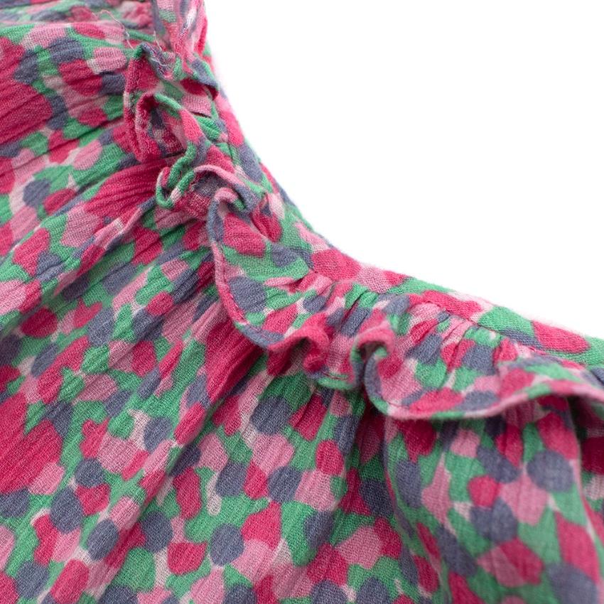 Bonpoint Pink & Green Cotton Hearts Print Ruffled Blouse