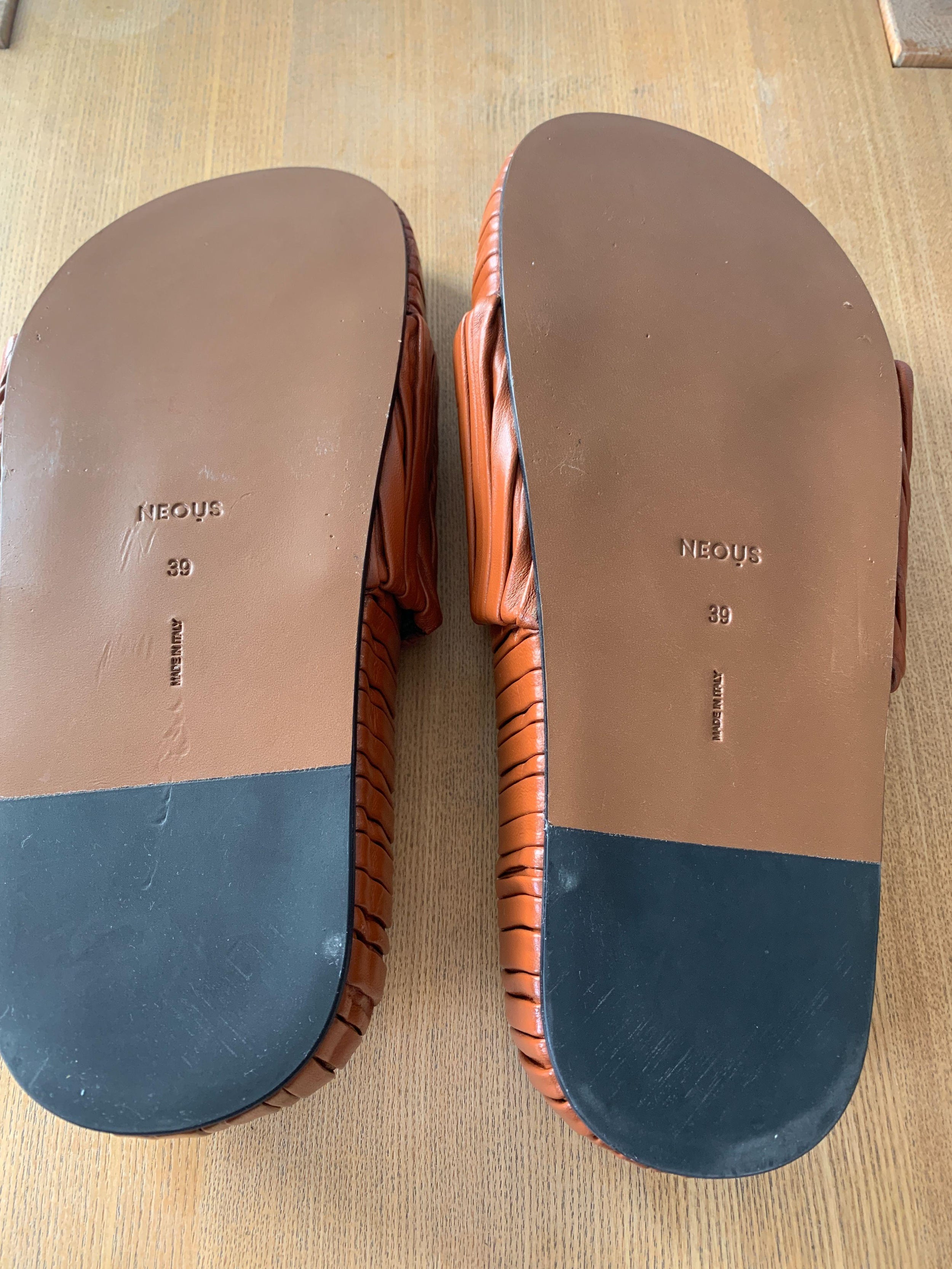 NEOUS Tan Brown Leather Slides
