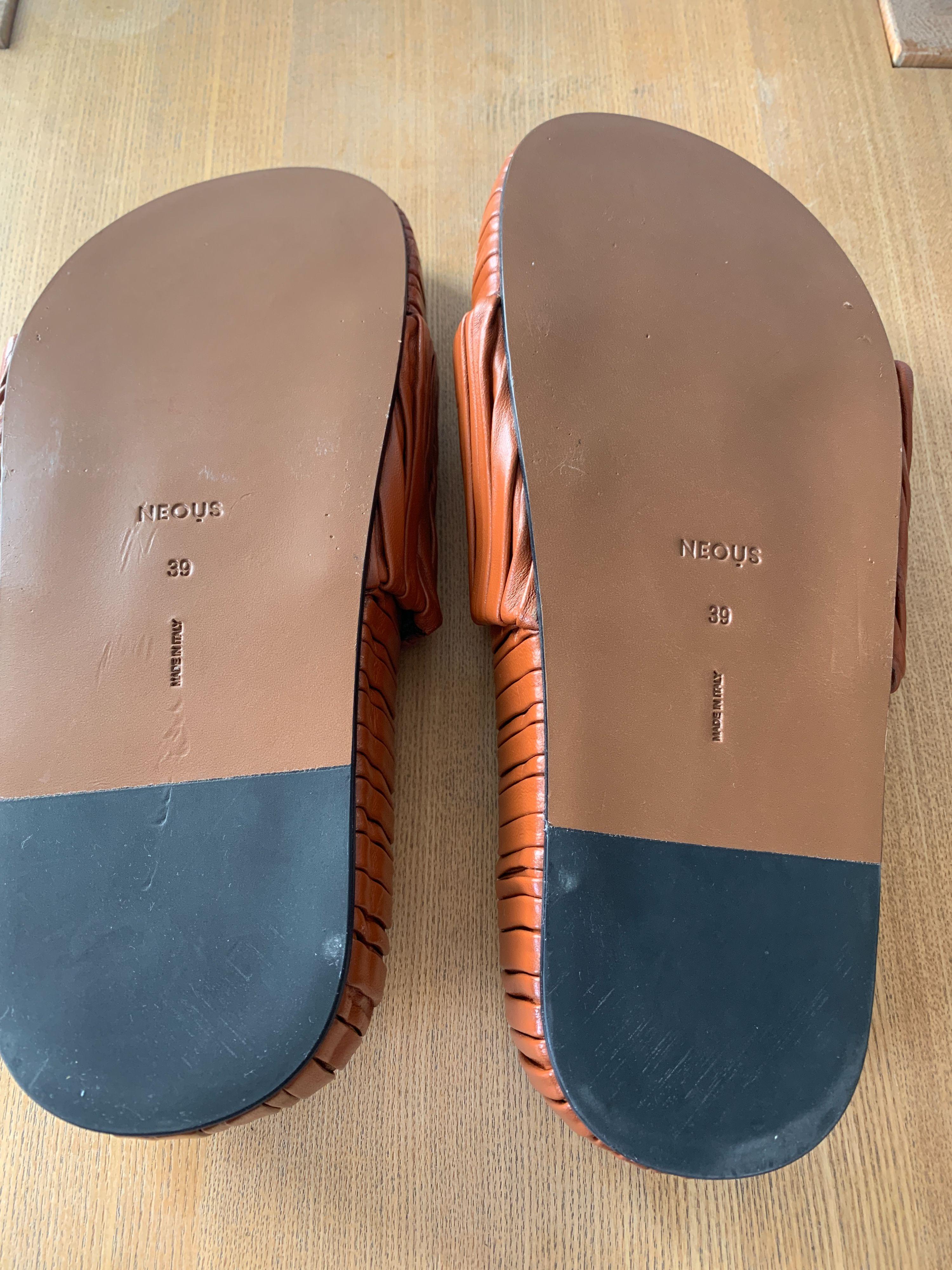 NEOUS Tan Brown Leather Slides