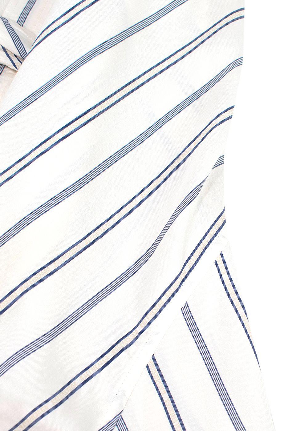 Balenciaga White and Blue Striped Silk Logo Shirt