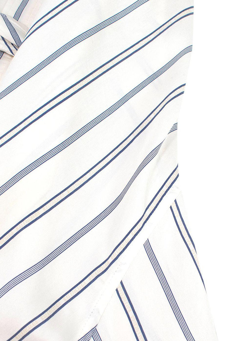Balenciaga White and Blue Striped Silk Logo Shirt