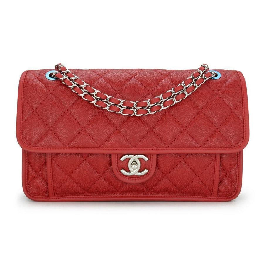 Chanel Red Caviar Leather French Riviera Flap Bag