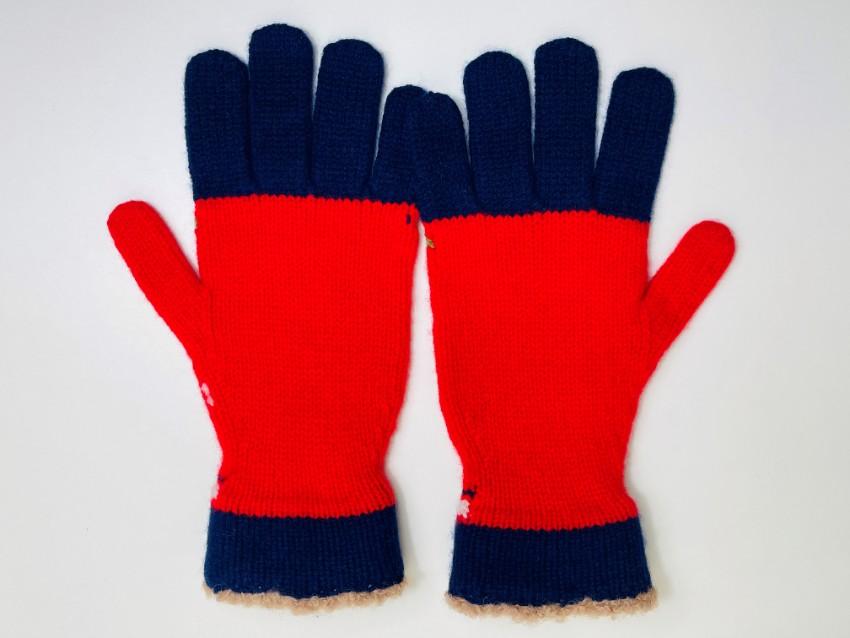 Gucci Fair Isle GG Knit Red & Blue Gloves - Size M