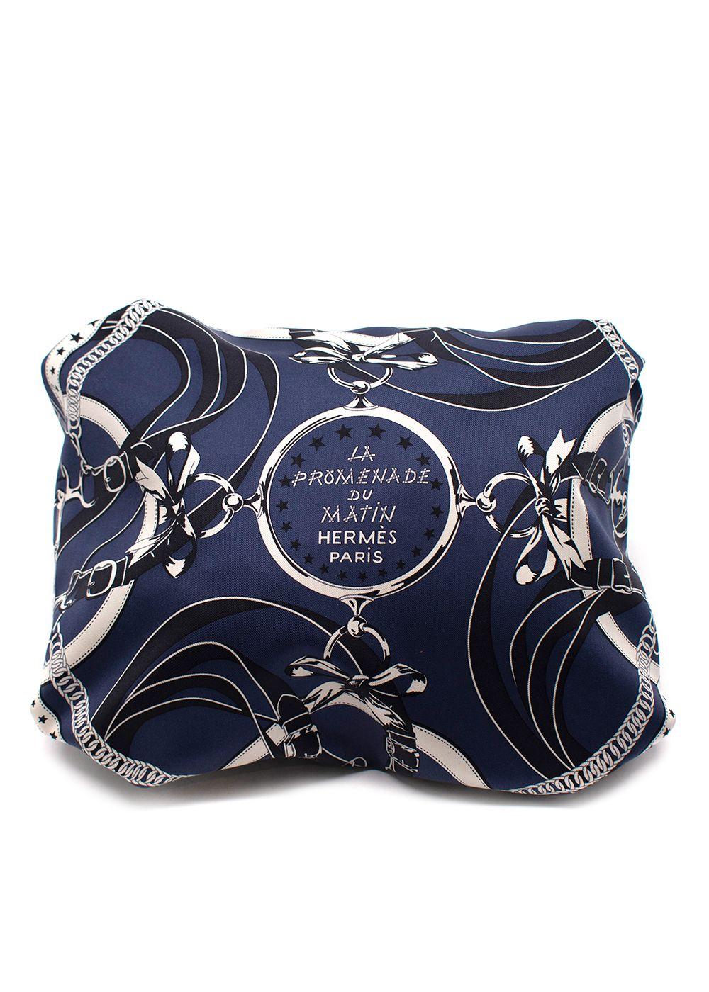 Hermes Navy Printed Silk Balusoie Bag