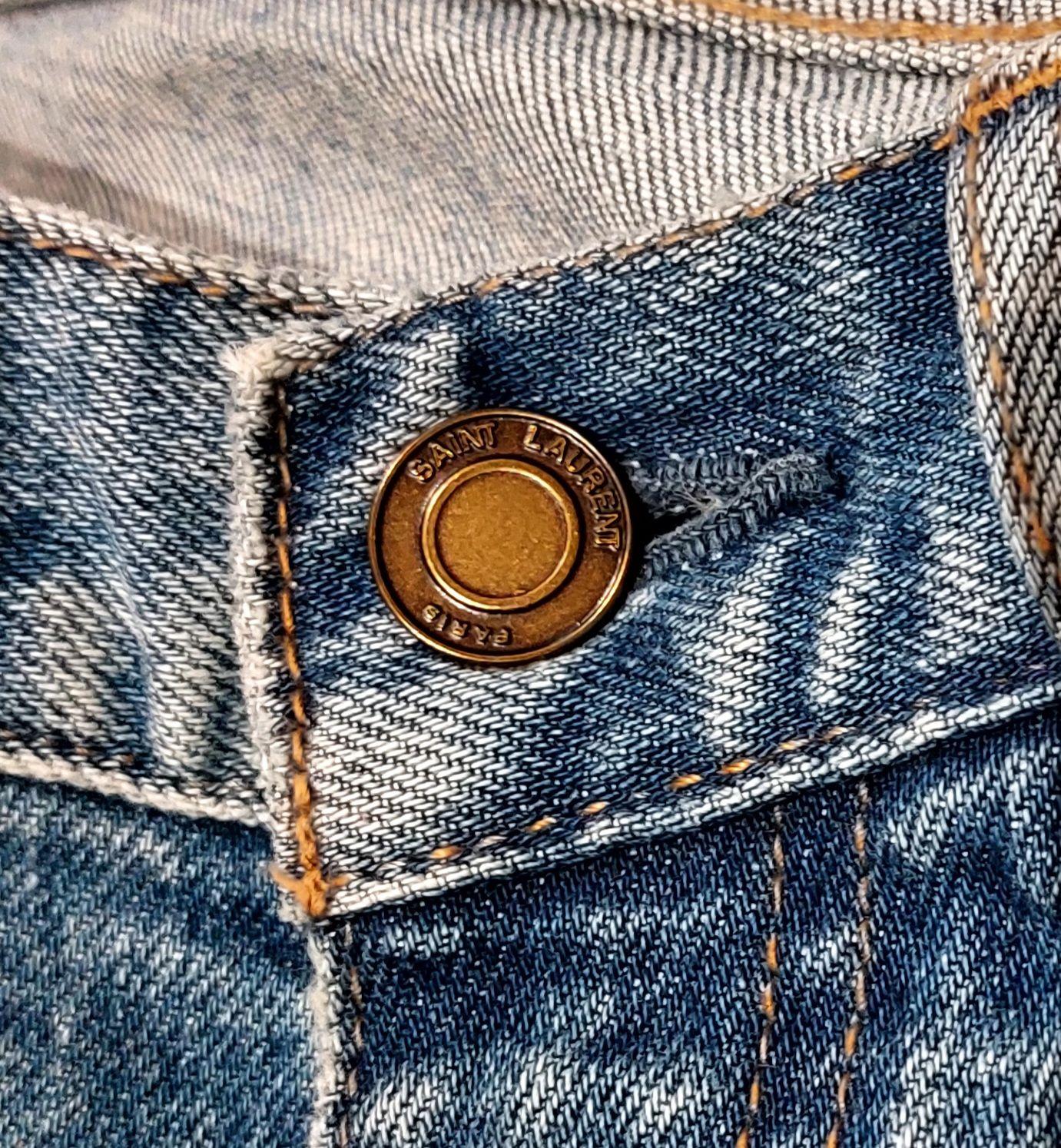 Saint Laurent Washed Denim Distressed Skinny Jeans