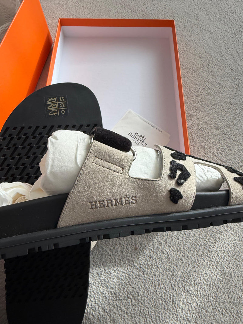 Hermes Leopard Print Chypre Sandals