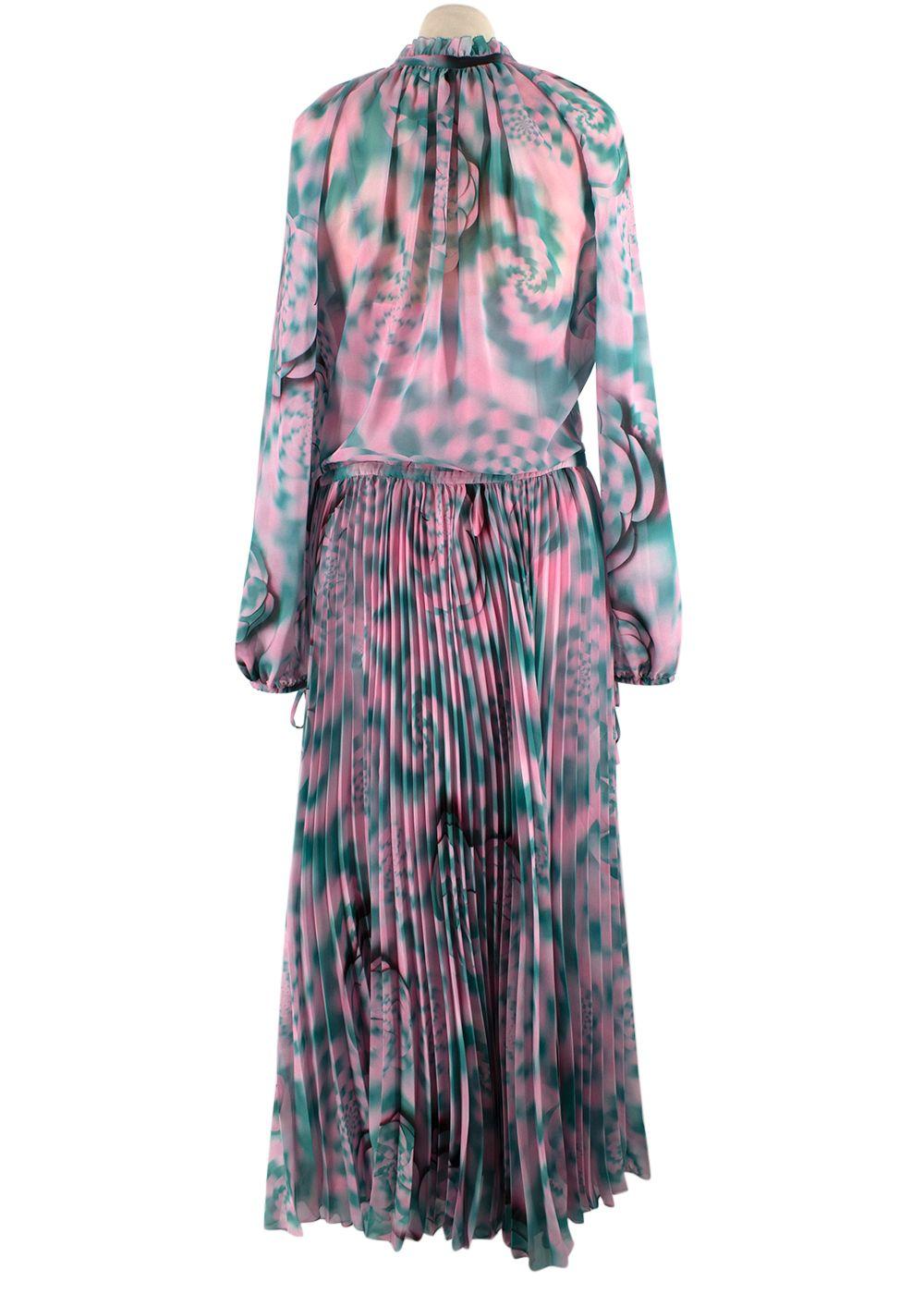 Brandon Maxwell Pink and Teal Pleated Silk  Dress
