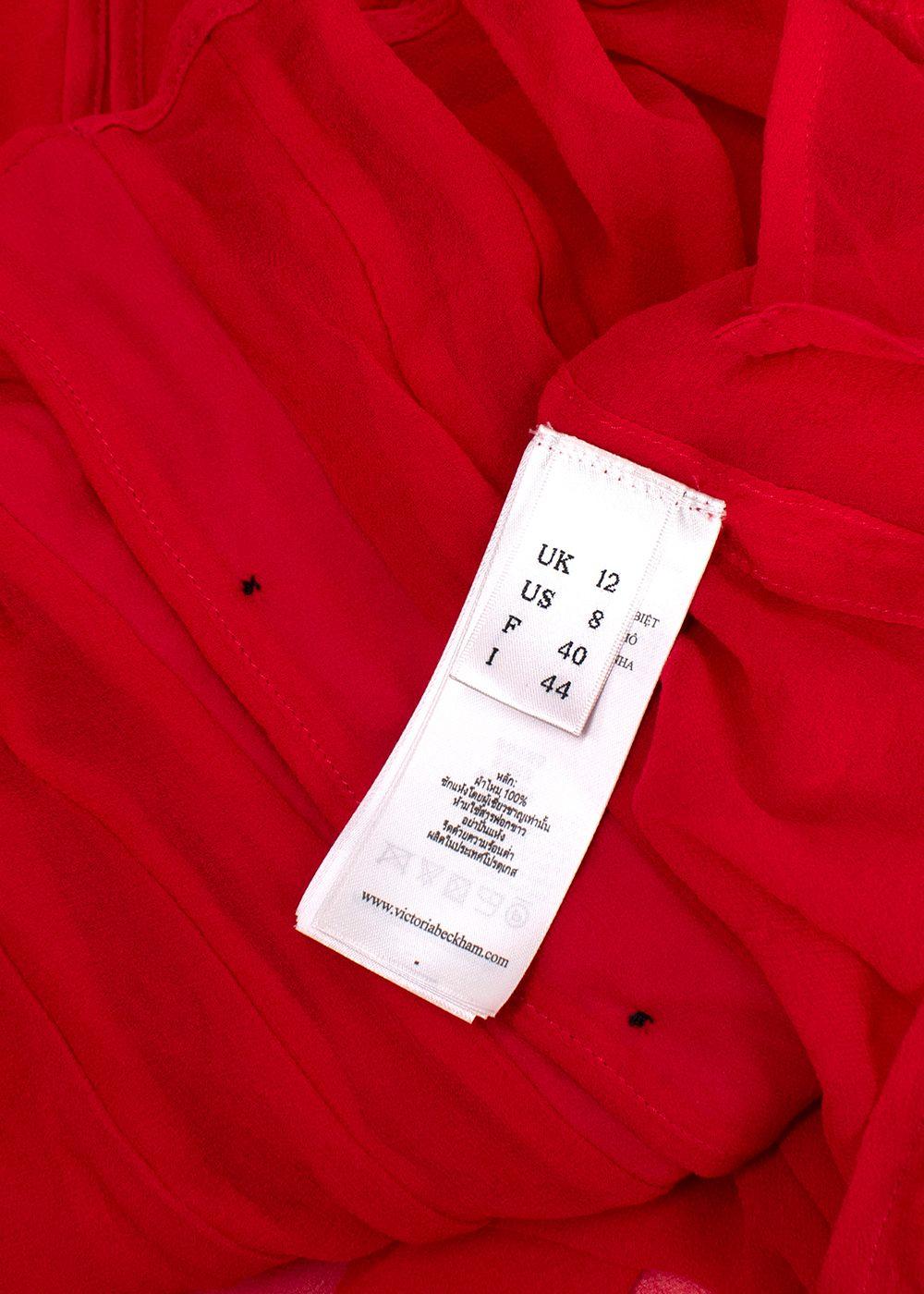 Victoria Beckham Red Sheer Ruffle Detail Blouse
