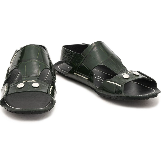 Joseph Dark Green Crocodile Print Slingback Sandals