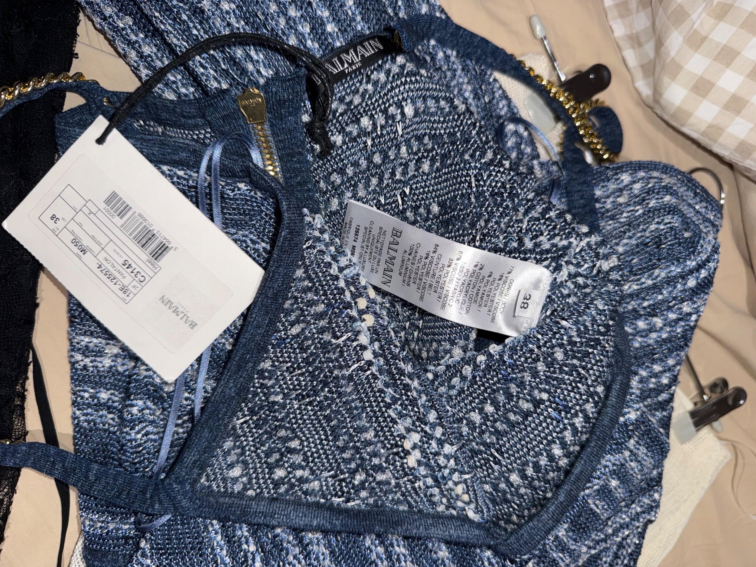 Blue Knit Jumpsuit With Chain Strap Detail